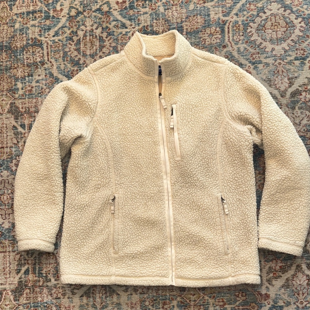 Lands' End Off-White Sherpa Fleece Jacket women’s size Medium